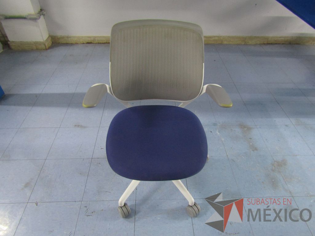 Lote 018 - 5 Sillas ejecutivas con ruedas, respaldo en malla y asiento en tela color azul