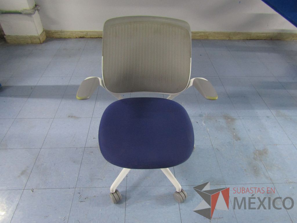 Lote 018 - 5 Sillas ejecutivas con ruedas, respaldo en malla y asiento en tela color azul - Imagen 2