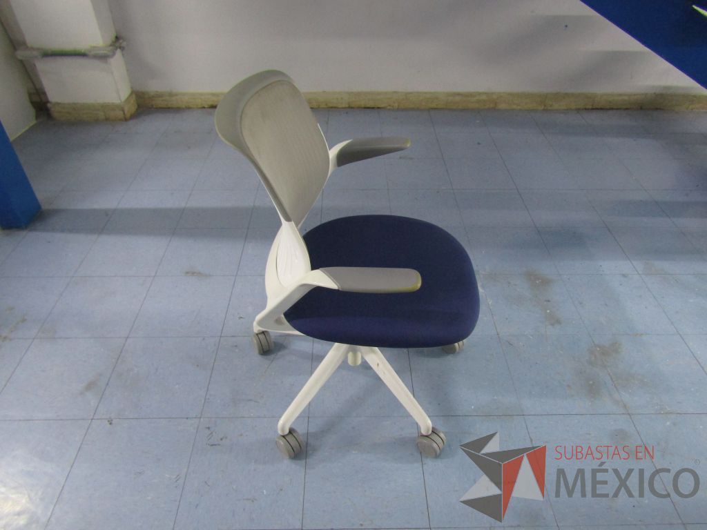Lote 085 - 5 Sillas ejecutivas con ruedas, respaldo en malla y asiento en tela color azul - Imagen 4