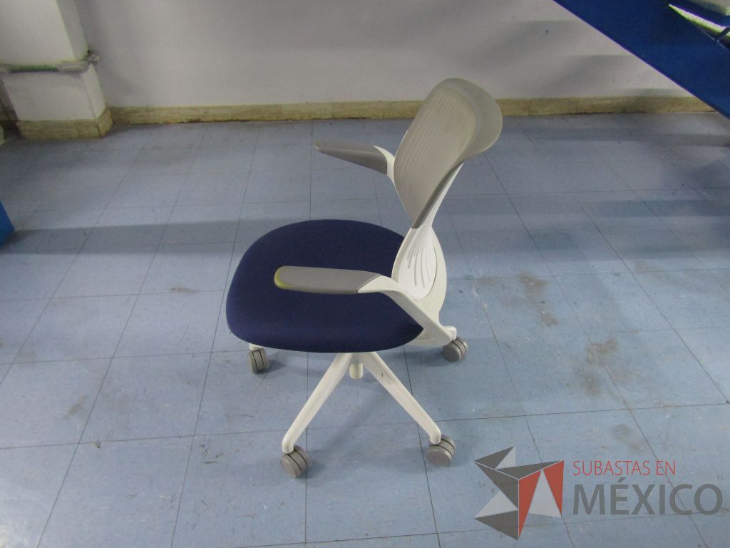 Lote 018 - 5 Sillas ejecutivas con ruedas, respaldo en malla y asiento en tela color azul - Imagen 8