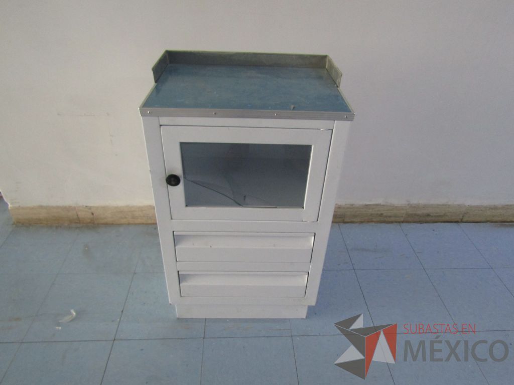 Lote 005 - Gabinete métalico con 2 cajones y puerta con cristal color blanco - Imagen 2