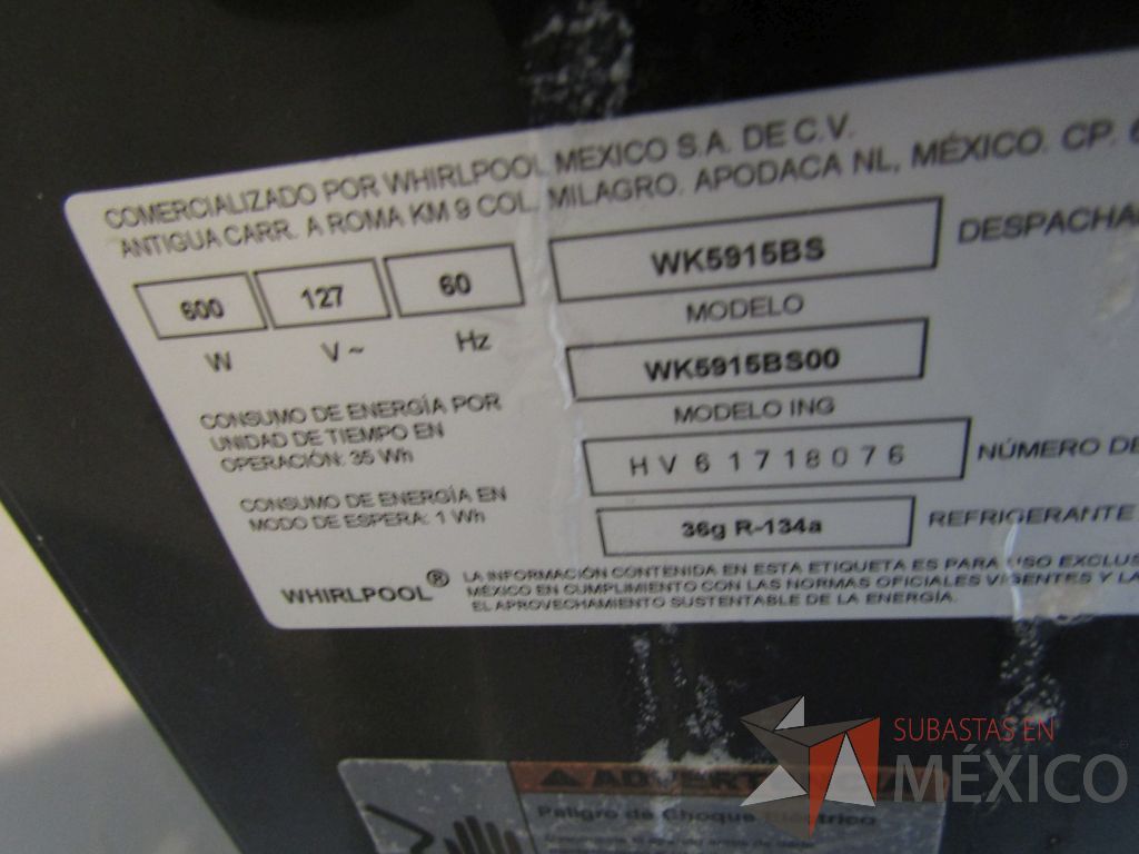 Lote 002 - Despachador de agua WHIRPOOL, Modelo: WK5915BS - Imagen 10
