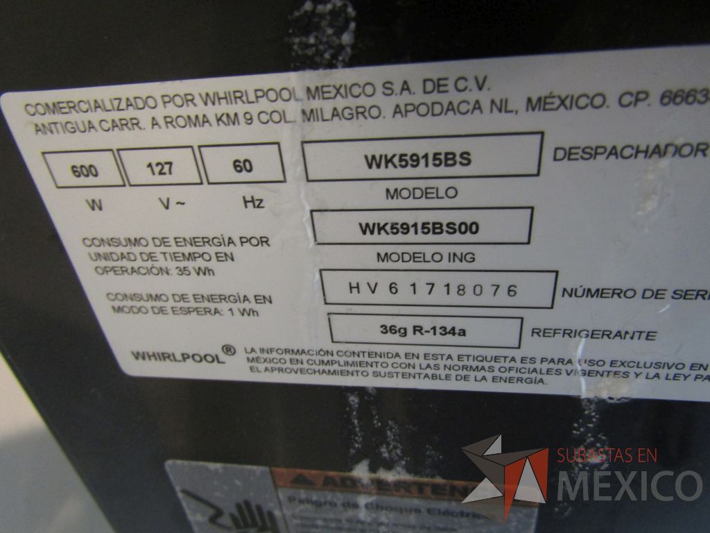 Lote 002 - Despachador de agua WHIRPOOL, Modelo: WK5915BS - Imagen 11