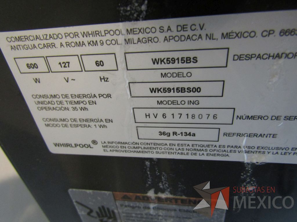 Lote 002 - Despachador de agua WHIRPOOL, Modelo: WK5915BS - Imagen 12