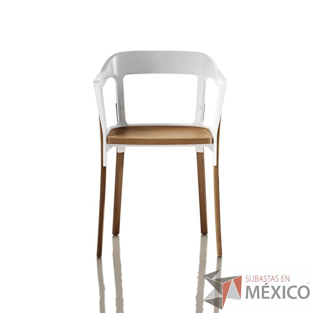 Lote 0184 - Silla Steelwood Blanco patas de Madera Natural
