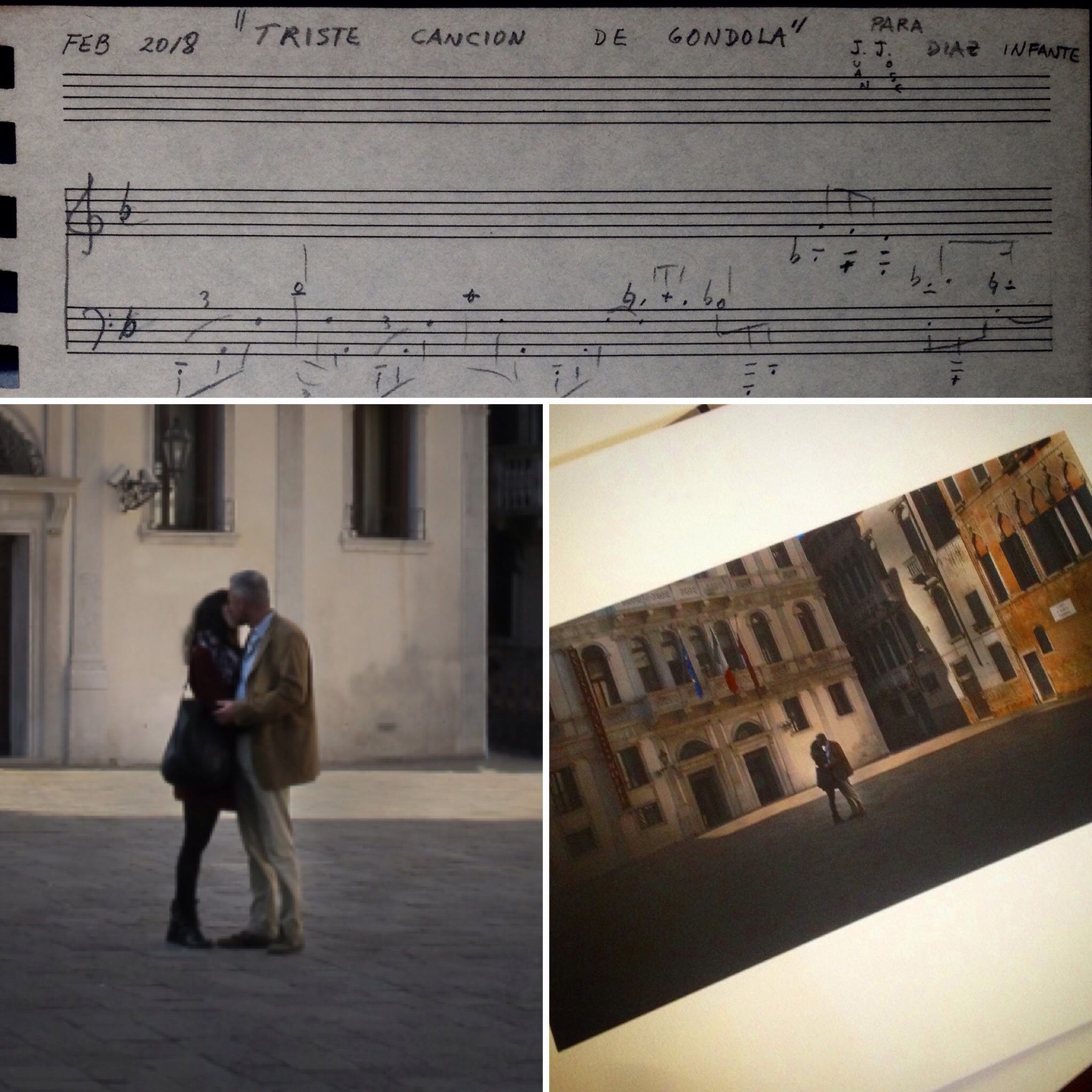 Lote 037 - "BESO EN VENECIA" - Juan José Díaz Infante - Fotografía de Díaz Infante con partitura del músico José Luis Arcaraz basada en la foto
