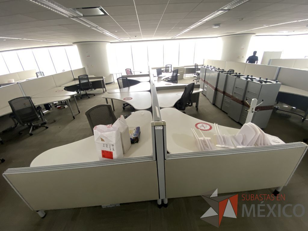 Lote 0309 - Estación de trabajo para 12 personas con cubiertas mampara metálica color beige y 12 archiveros móviles de 2 cajones - Imagen 9