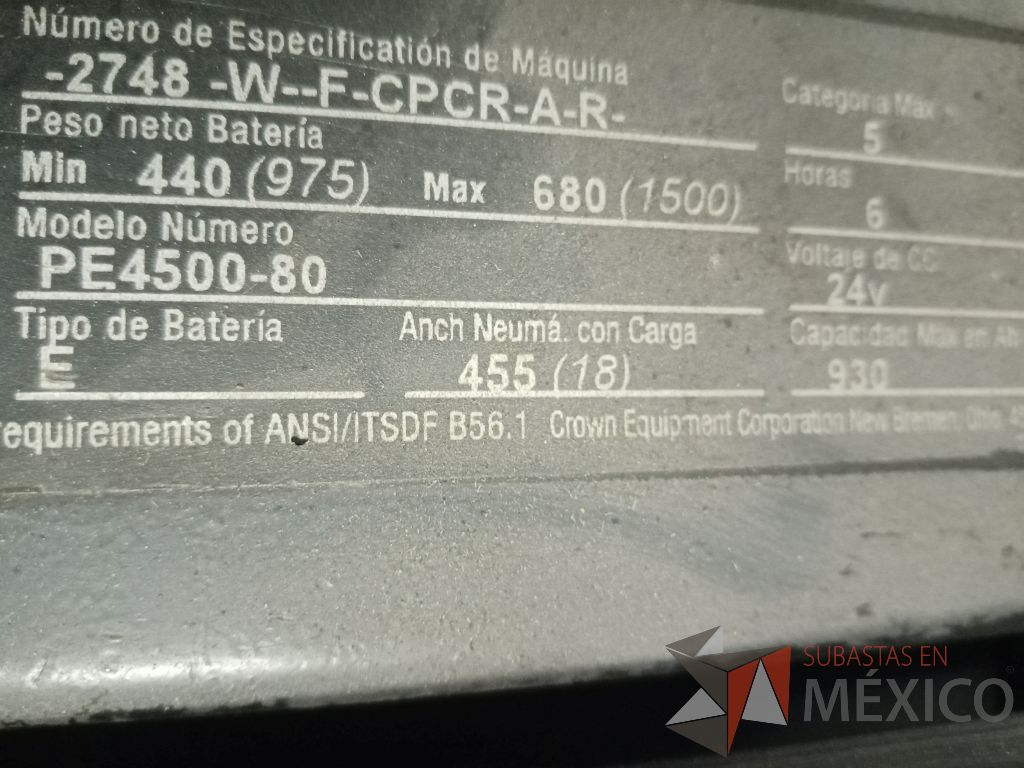 Lote 006 - Transpaleta eléctrica Crown, Modelo: PE4500-80-27-48, Año: 2012 - Imagen 20
