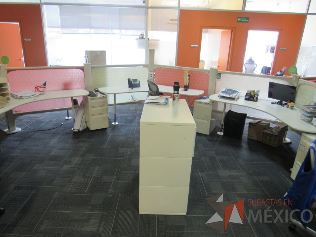 Lote 010 - Estación de trabajo para 20 personas con cubiertas curvas, 18 gabinetes y 9 archiveros verticales de 2 cajones - Imagen 13