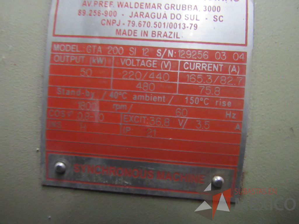 Lote 030 - Planta de emergencia, 50 Kw Marca: ROLAMEX, Modelo: 200S11255 - Imagen 8