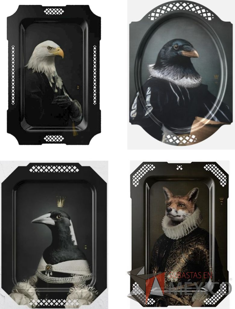 Lote 021 - Charola Plateaux Les Fables Le Renard, L'Aigle, Le Corbeau y La Pie