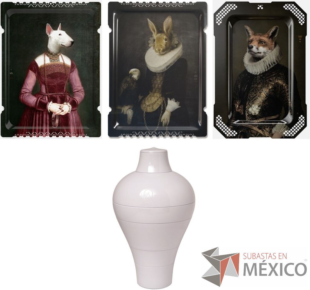 Lote 031 - Charola Les Indomptables Olympe, Grands Formats Zhao, Plateaux Les Fables Le Renard y Set de Mesa Ming Aqua Blanco