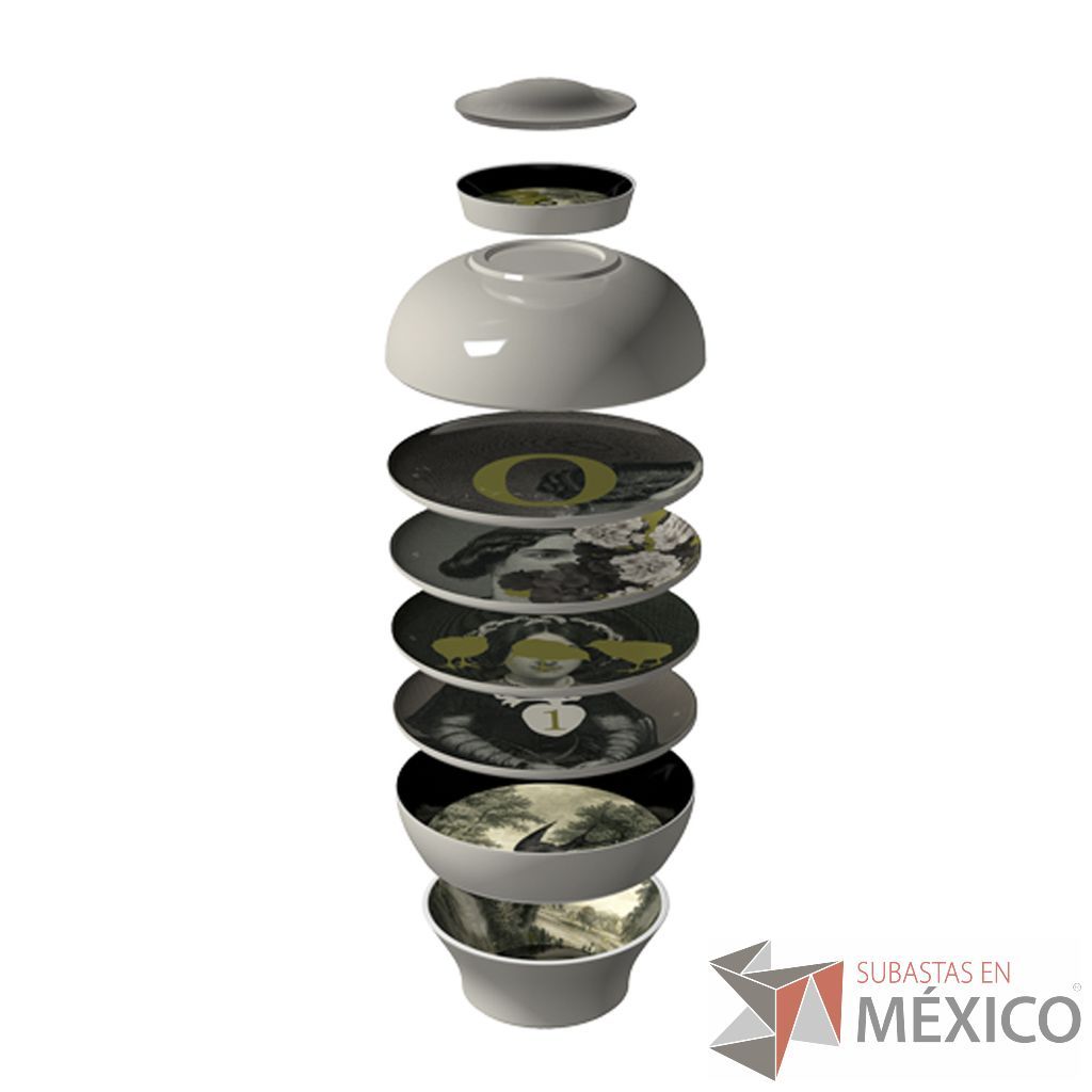 Lote 037 - Set de Mesa Luso Beige / D'Antan, Yuan Negro 8 piezas apilables, Ming Rojo 6 piezas apilables y Ming Abysses Azul Claro - Imagen 3