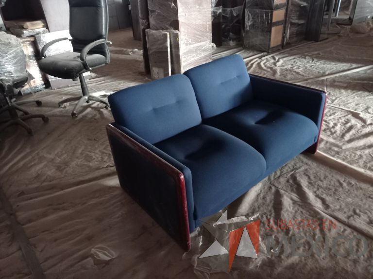 Lote 013 - Sillón de 2 plazas con asiento y respaldo en tela color azul - Imagen 3