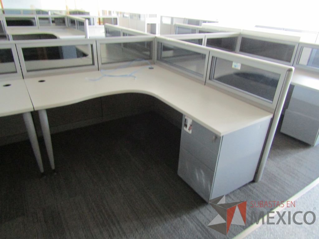 Lote 020 - Estación de trabajo para 10 personas, mampara baja con vidrio y con 10 archiveros de pedestal de 3 cajones - Steelcase - Imagen 6