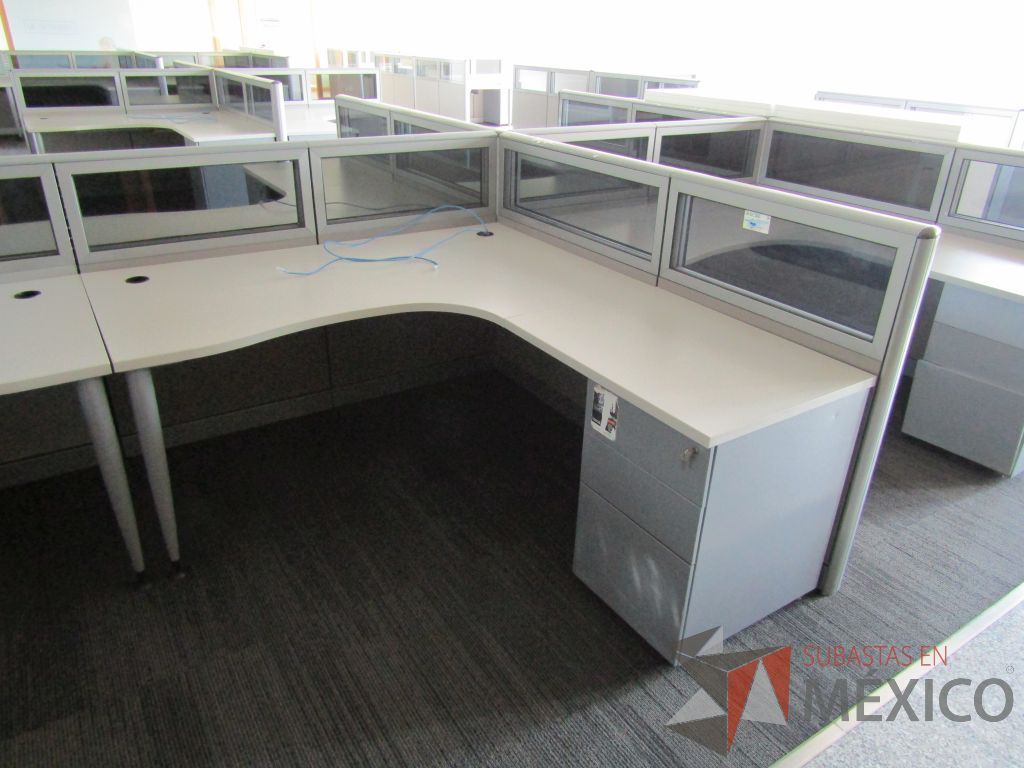Lote 020 - Estación de trabajo para 10 personas, mampara baja con vidrio y con 10 archiveros de pedestal de 3 cajones - Steelcase - Imagen 7