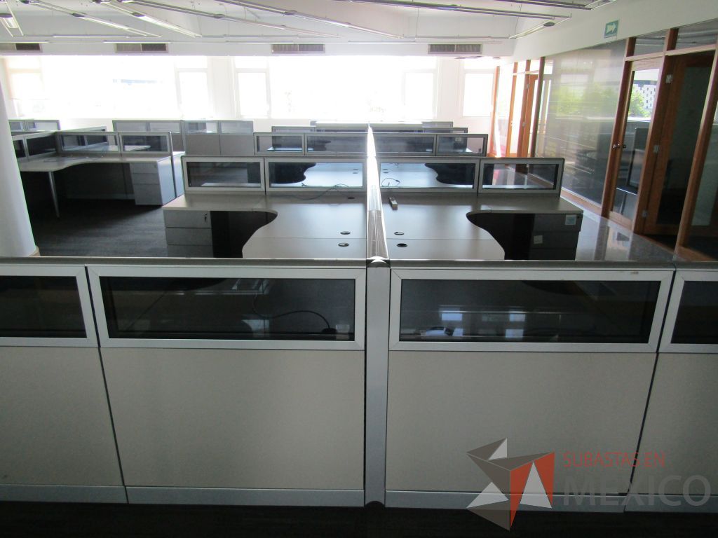 Lote 020 - Estación de trabajo para 10 personas, mampara baja con vidrio y con 10 archiveros de pedestal de 3 cajones - Steelcase - Imagen 14