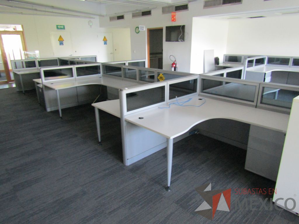 Lote 042 - Estación de trabajo para 10 personas, mampara baja con vidrio, con 10 archiveros de pedestal de 3 cajones - Steelcase - Imagen 2