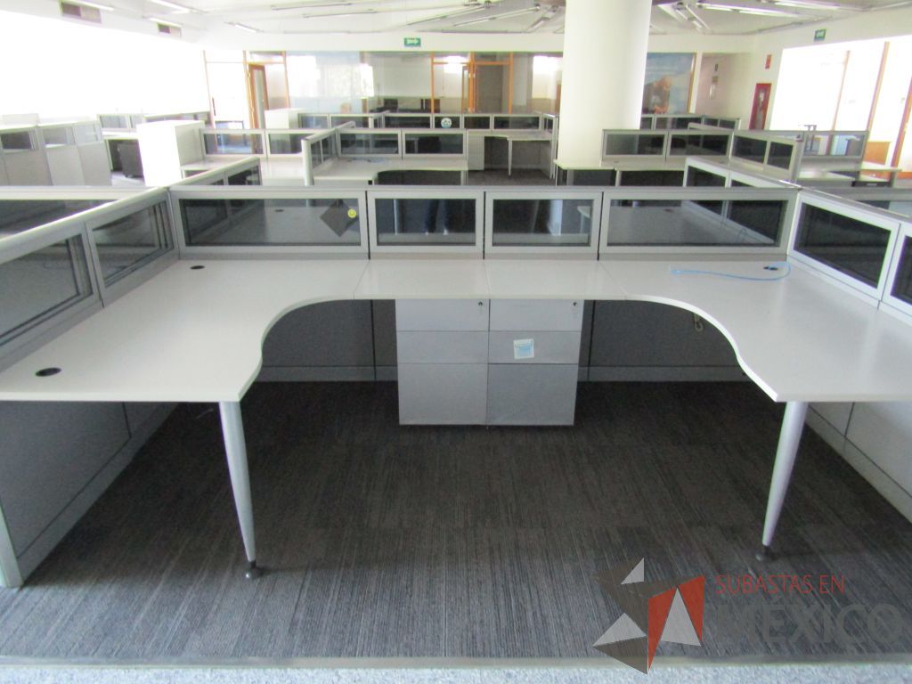Lote 042 - Estación de trabajo para 10 personas, mampara baja con vidrio, con 10 archiveros de pedestal de 3 cajones - Steelcase - Imagen 9