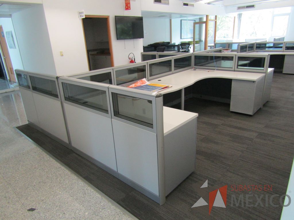 Lote 062 - Estación de trabajo para 6 personas, mampara baja con vidrio, con 6 archiveros de pedestal de 3 cajones - Steelcase - Imagen 2