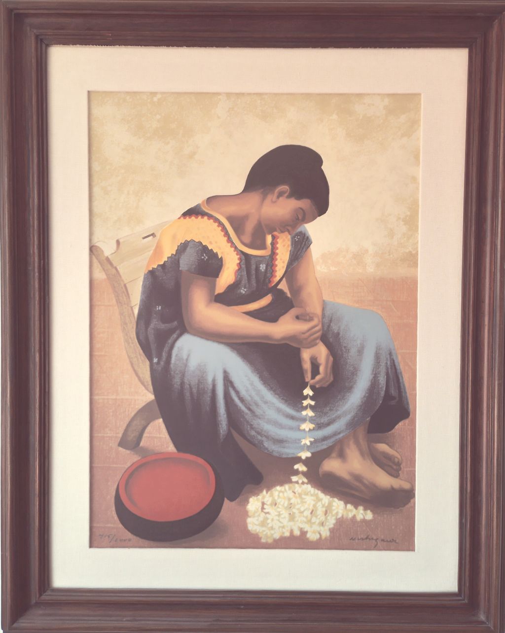 Lote 005 - Luis Nishizawa - Indigena con flores - Serigrafia 415/1000 - Imagen 2