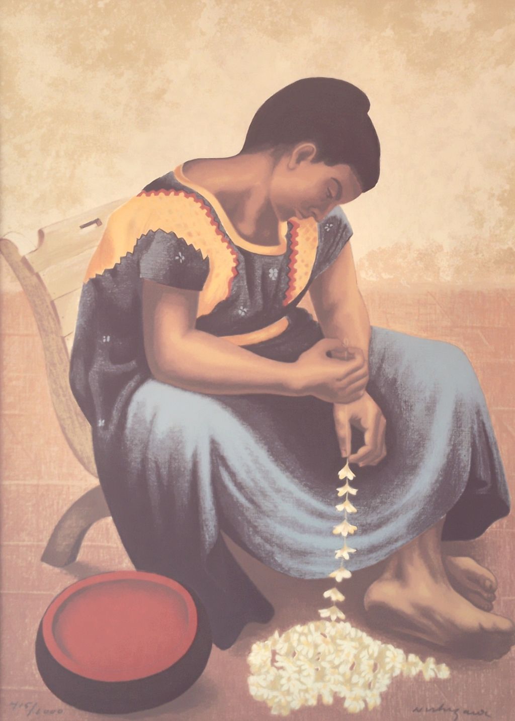 Lote 005 - Luis Nishizawa - Indigena con flores - Serigrafia 415/1000