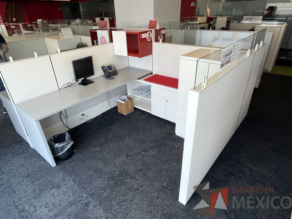 Lote 029 - Estación de trabajo para 5 personas incluye 5 Credenzas, 5 Gabinetes y 5 Gavetas - Haworth