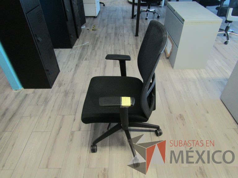 Lote 032 - 5 Sillas ejecutivas con ruedas, descansabrazos, respaldo en malla y asiento en tela color negro - Imagen 5
