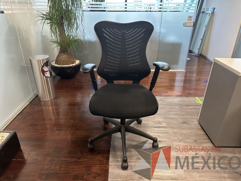 Lote 002 - 2 Sillas ejecutivas con ruedas, descansabrazos, respaldo en malla y asiento