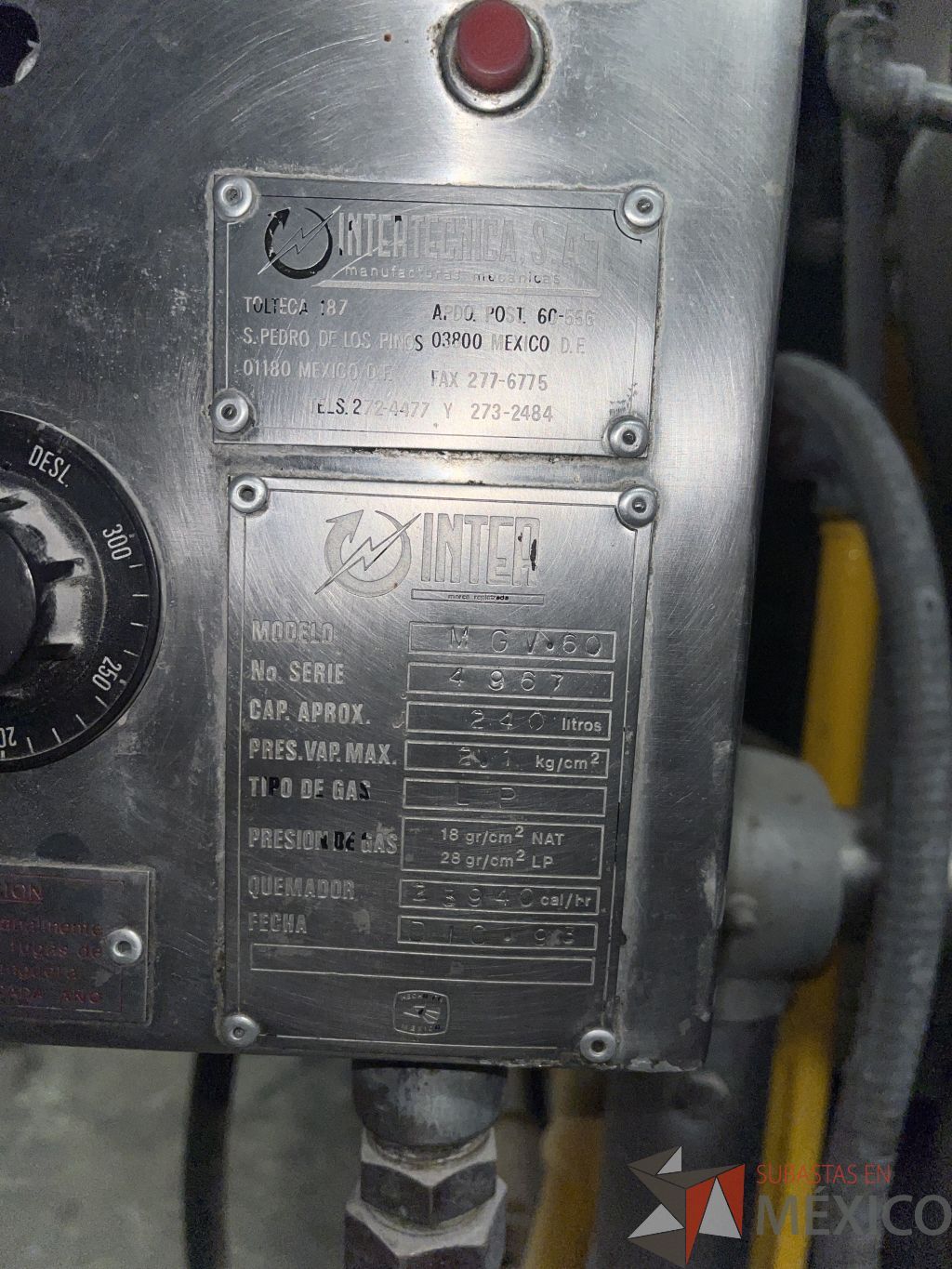 Lote 057 - Marmita 240 lats. Presión de vapor máxima 2.1 kg /cm2, Gas LP, INTERTECNIA - Imagen 11