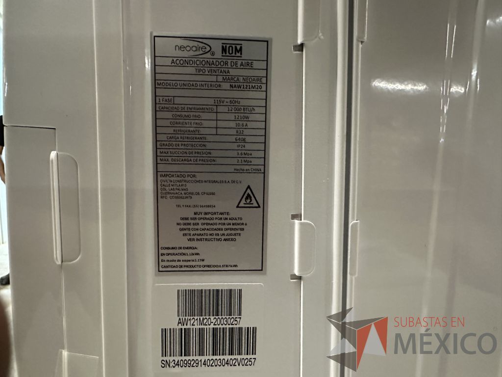 Lote 400 - 5 Aires Acondicionados tipo Ventana NEOAIRE, Modelo: NAW121M20, 12000 BTU, 115v - Imagen 12
