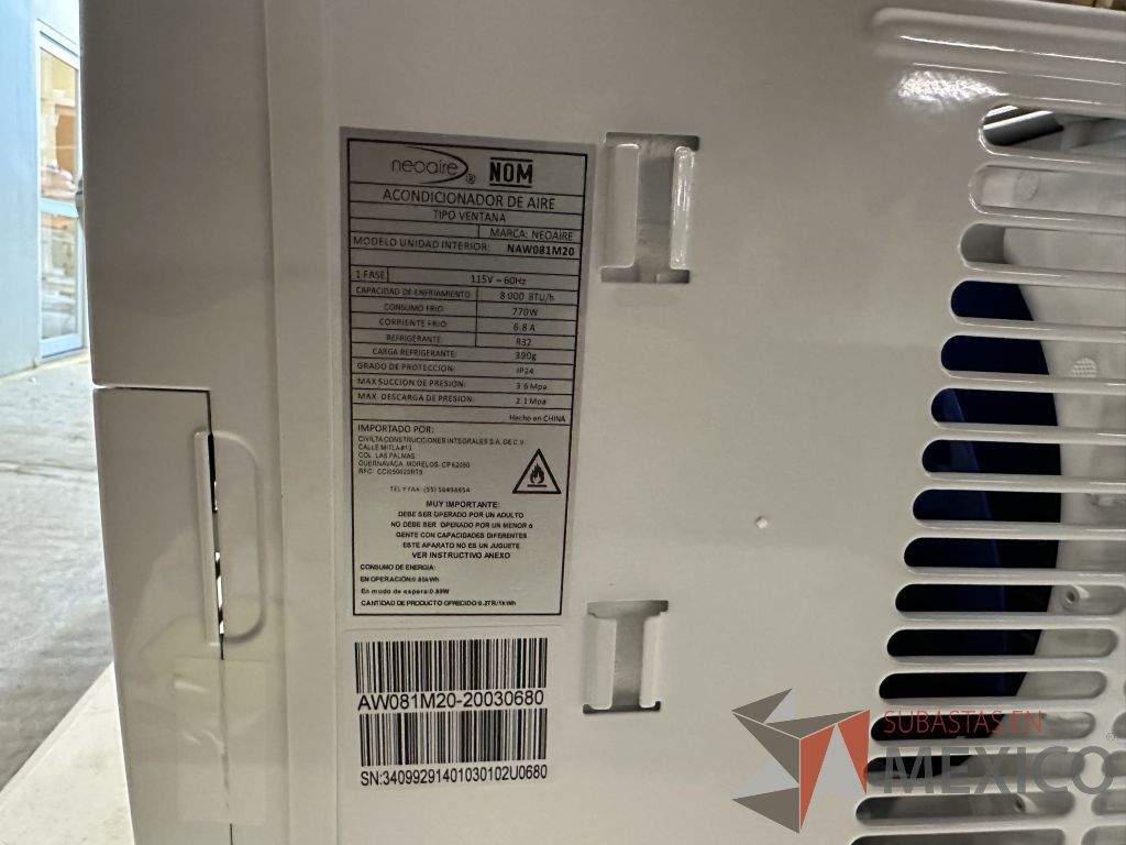 Lote 019 - Aire Acondicionado tipo Ventana NEOAIRE, Modelo: NAW081M20, 8000 BTU, 115v - Imagen 13