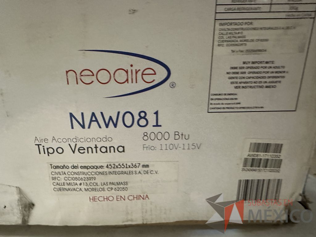 Lote 026 - Aire Acondicionado tipo Ventana NEOAIRE, Modelo: NAW081, 8000 BTU, 110-115v - Imagen 4