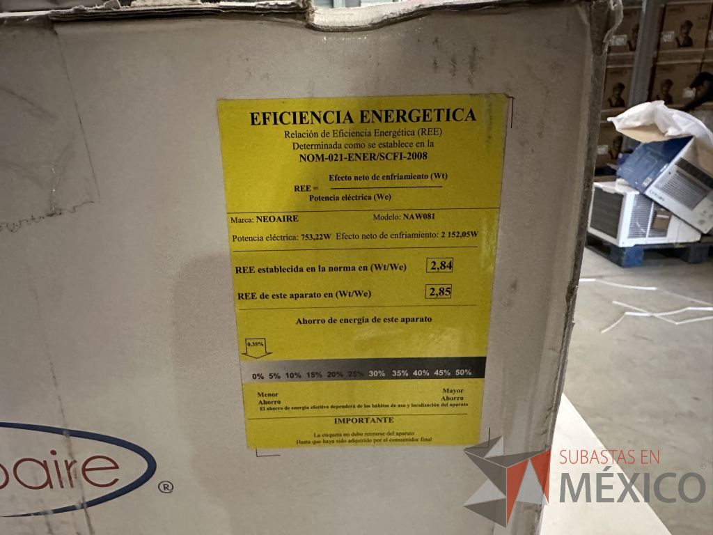 Lote 026 - Aire Acondicionado tipo Ventana NEOAIRE, Modelo: NAW081, 8000 BTU, 110-115v - Imagen 7
