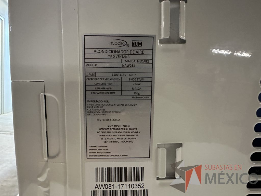 Lote 026 - Aire Acondicionado tipo Ventana NEOAIRE, Modelo: NAW081, 8000 BTU, 110-115v - Imagen 14