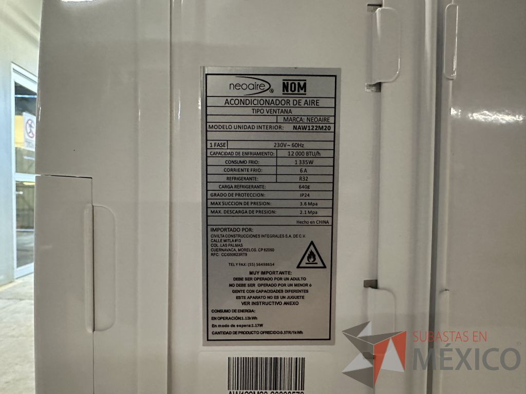 Lote 032 - Aire Acondicionado tipo Ventana NEOAIRE, Modelo: NAW122M20, 12000 BTU, 230v - Imagen 13