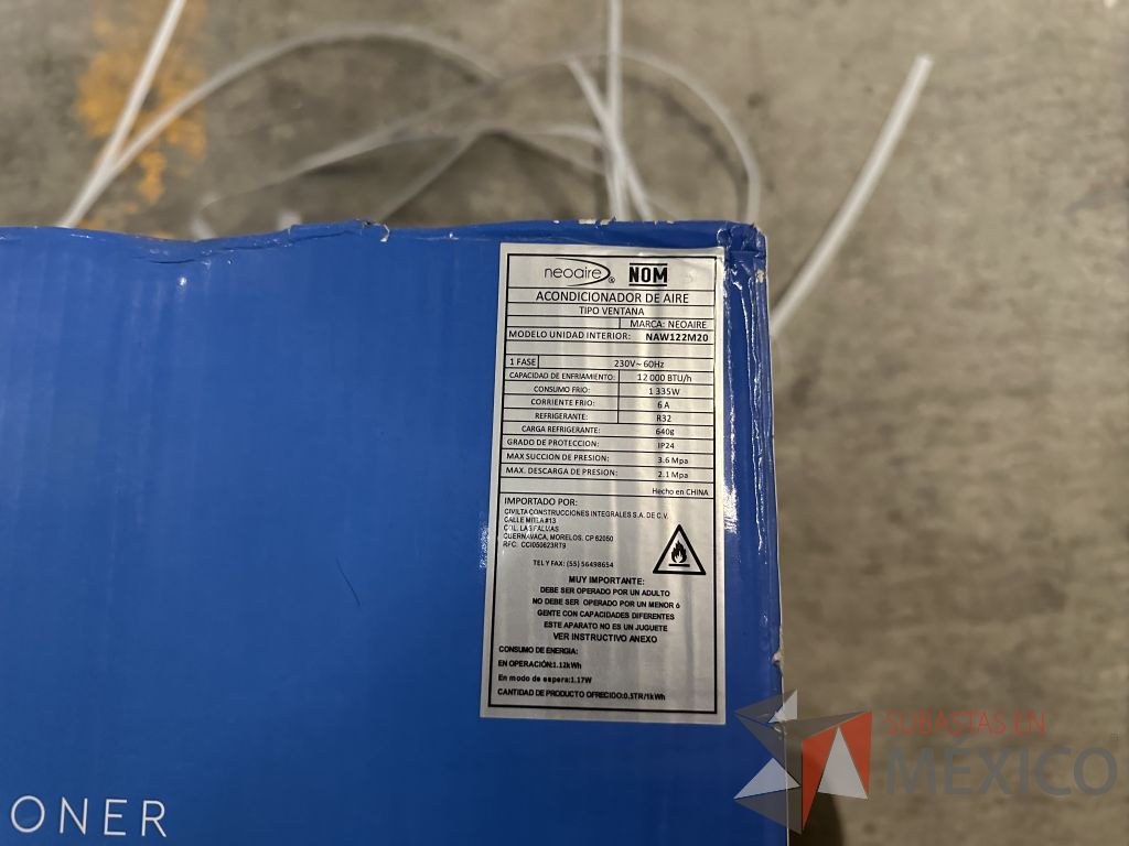 Lote 014 - Equipo de Aire Acondicionado tipo ventana Neoaire NAW122M20, 1 Ton, Frío, 220 Volts - Imagen 2