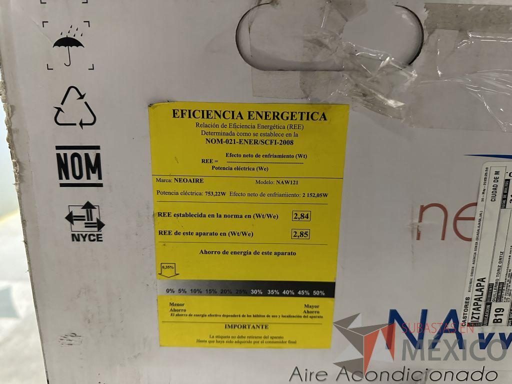 Lote 030 - 3 Equipos de Aires Acondicionados tipo ventana Neoaire NAW121, 1 Ton, Frío, 110 Volts - Imagen 14