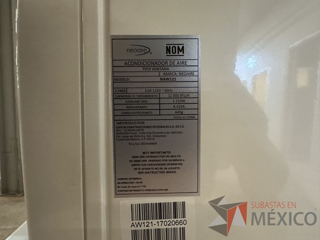Lote 030 - 3 Equipos de Aires Acondicionados tipo ventana Neoaire NAW121, 1 Ton, Frío, 110 Volts - Imagen 2