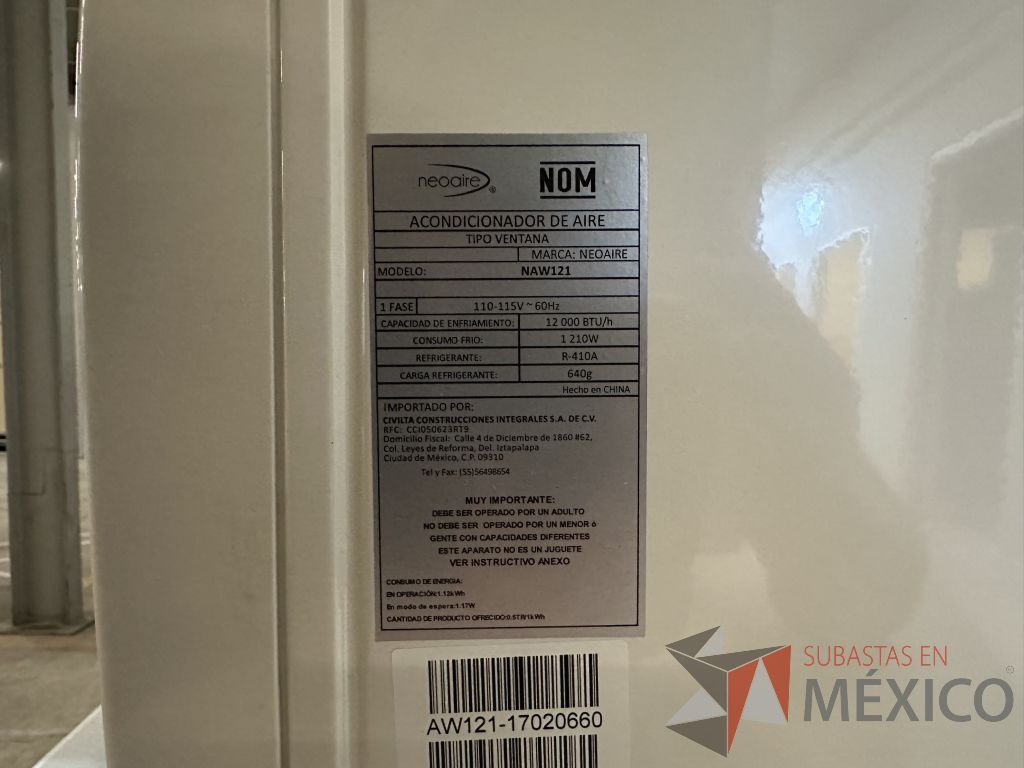 Lote 037 - Aire Acondicionado tipo Ventana NEOAIRE, Modelo: NAW121, 12000 BTU, 110-115v - Imagen 21