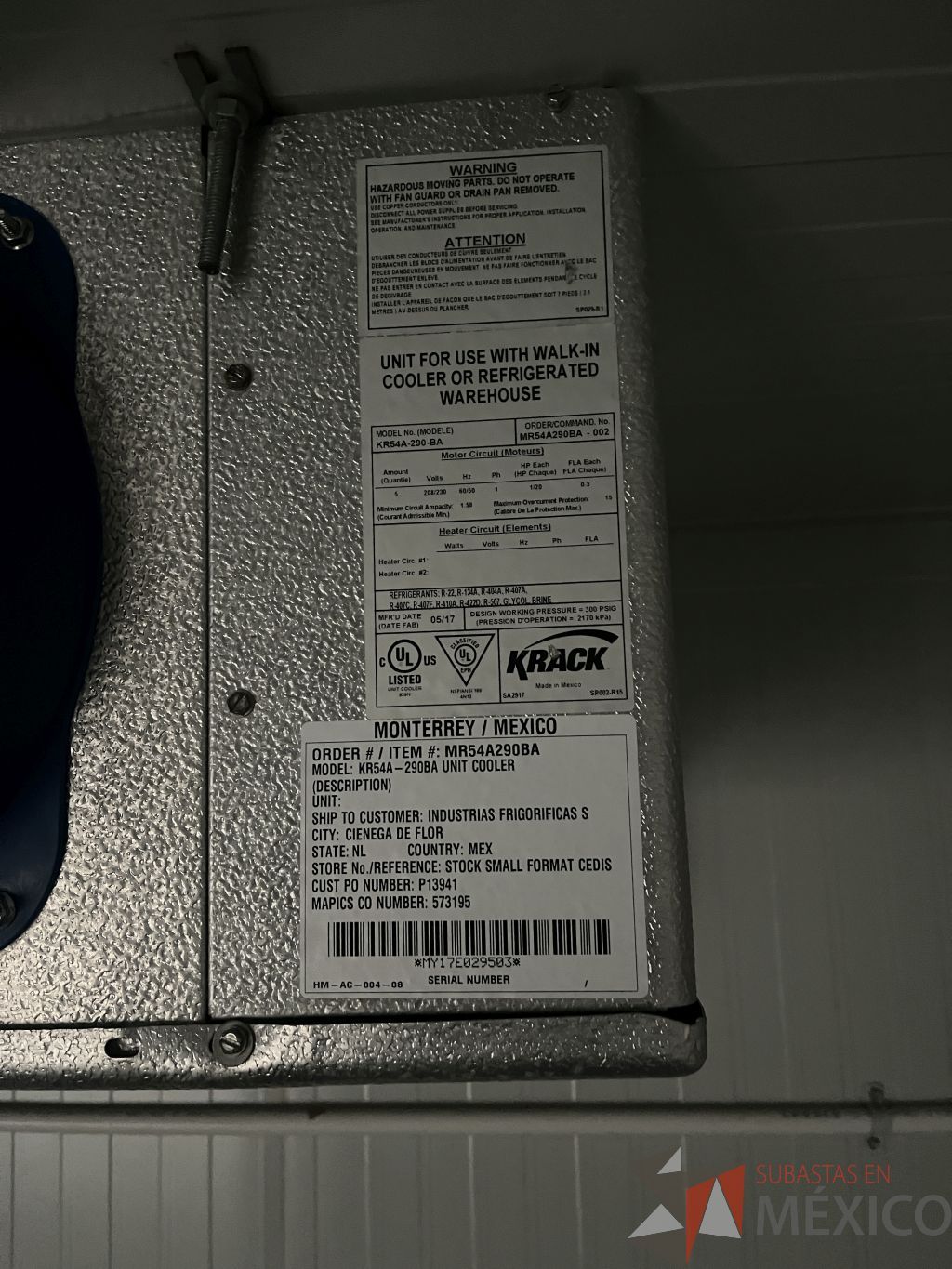Lote 001 - Evaporador para cámara frigorífica de 5 ventiladores - Imagen 4