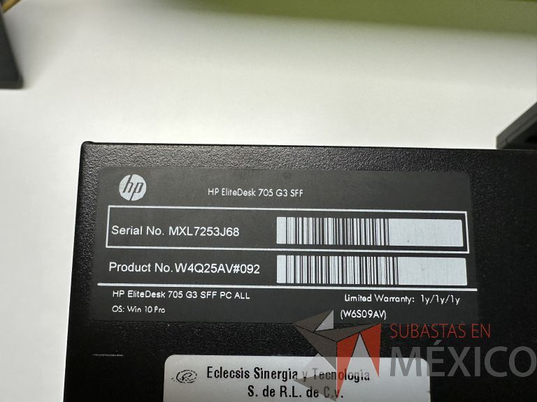Lote 001 - Computadora de Escritorio de Alto Rendimiento marca HP EliteDesk 705 G3 SFF con 16 GB RAM, 500 GB Disco Duro y Monitor HP de 24" de alta resolución V244h - Imagen 7