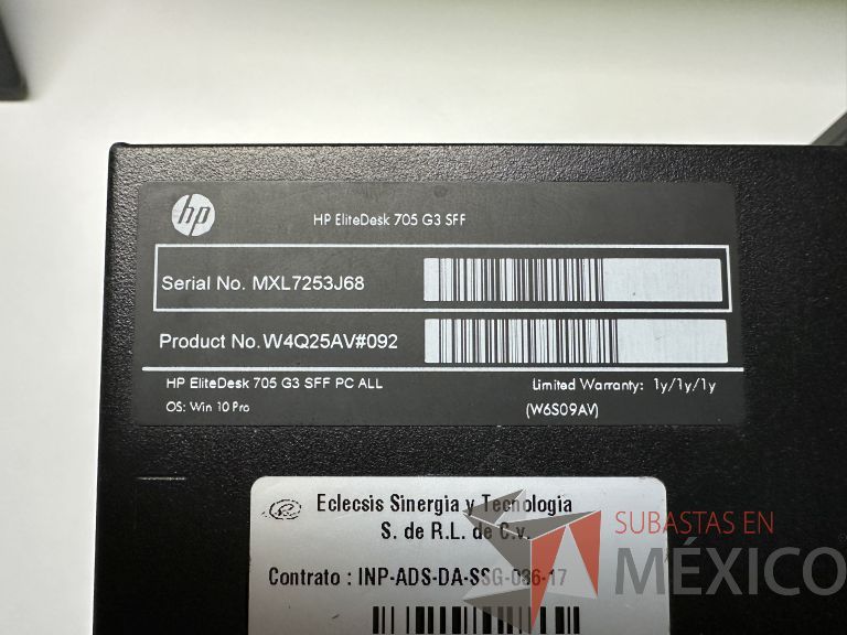 Lote 001 - Computadora de Escritorio de Alto Rendimiento marca HP EliteDesk 705 G3 SFF con 16 GB RAM, 500 GB Disco Duro y Monitor HP de 24" de alta resolución V244h - Imagen 8
