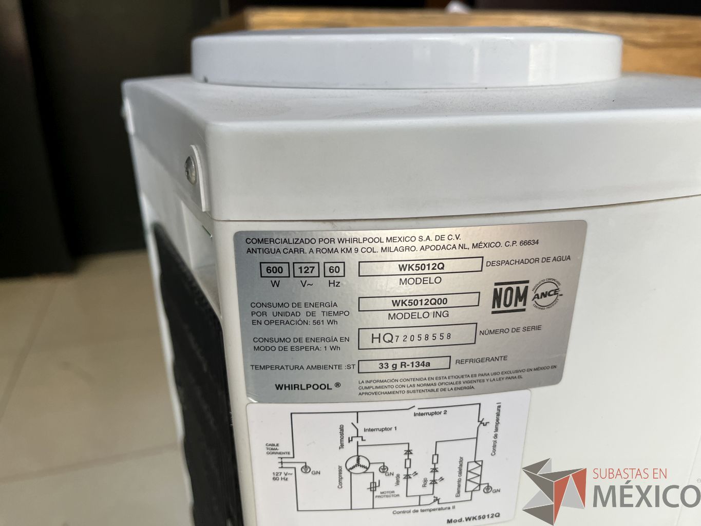Lote 009 - Despachador de agua Whirlpool, Modelo: WK5012Q - Imagen 7