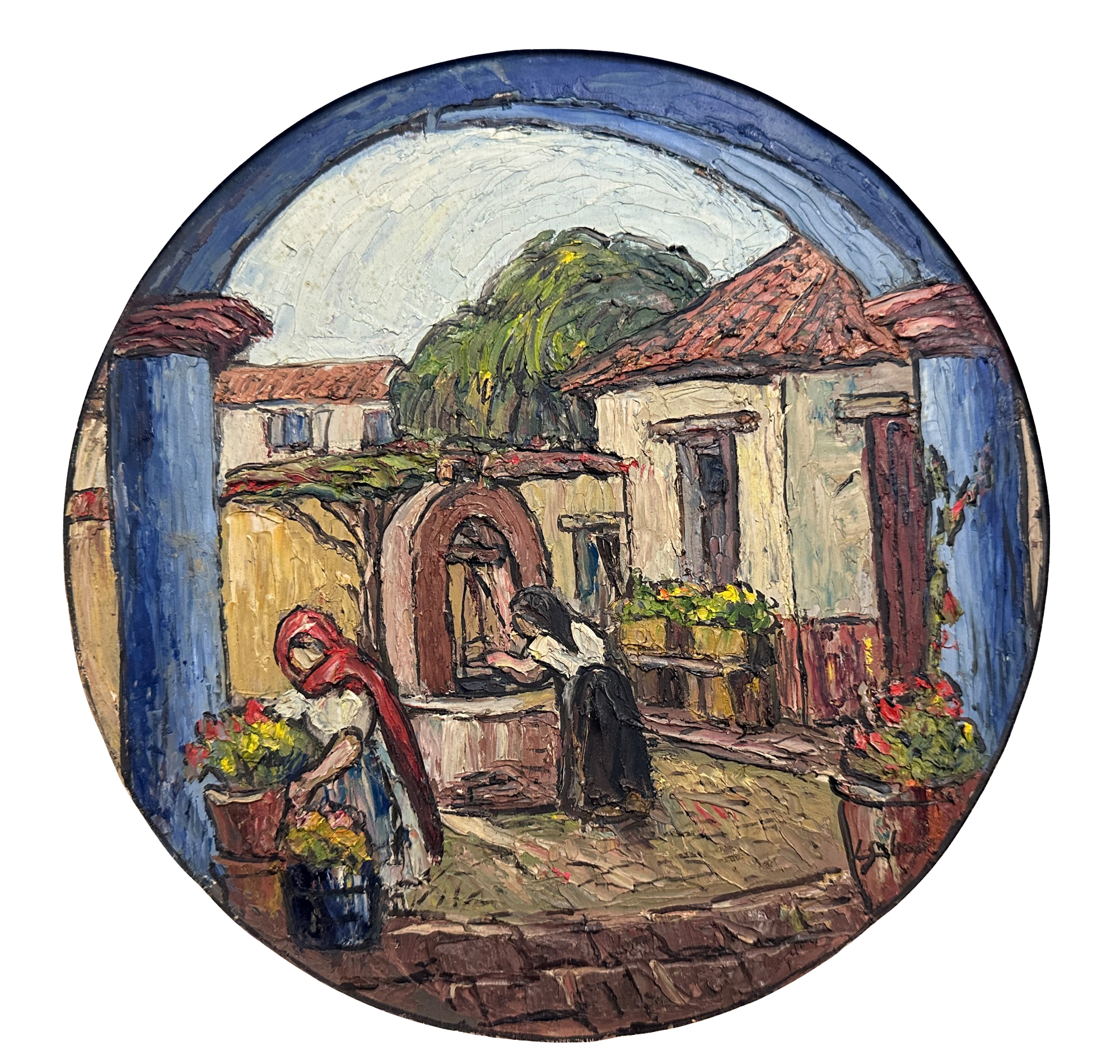 Lote 010 - Luis Sahagún Cortés - Casa michoacana - Óleo sobre madera