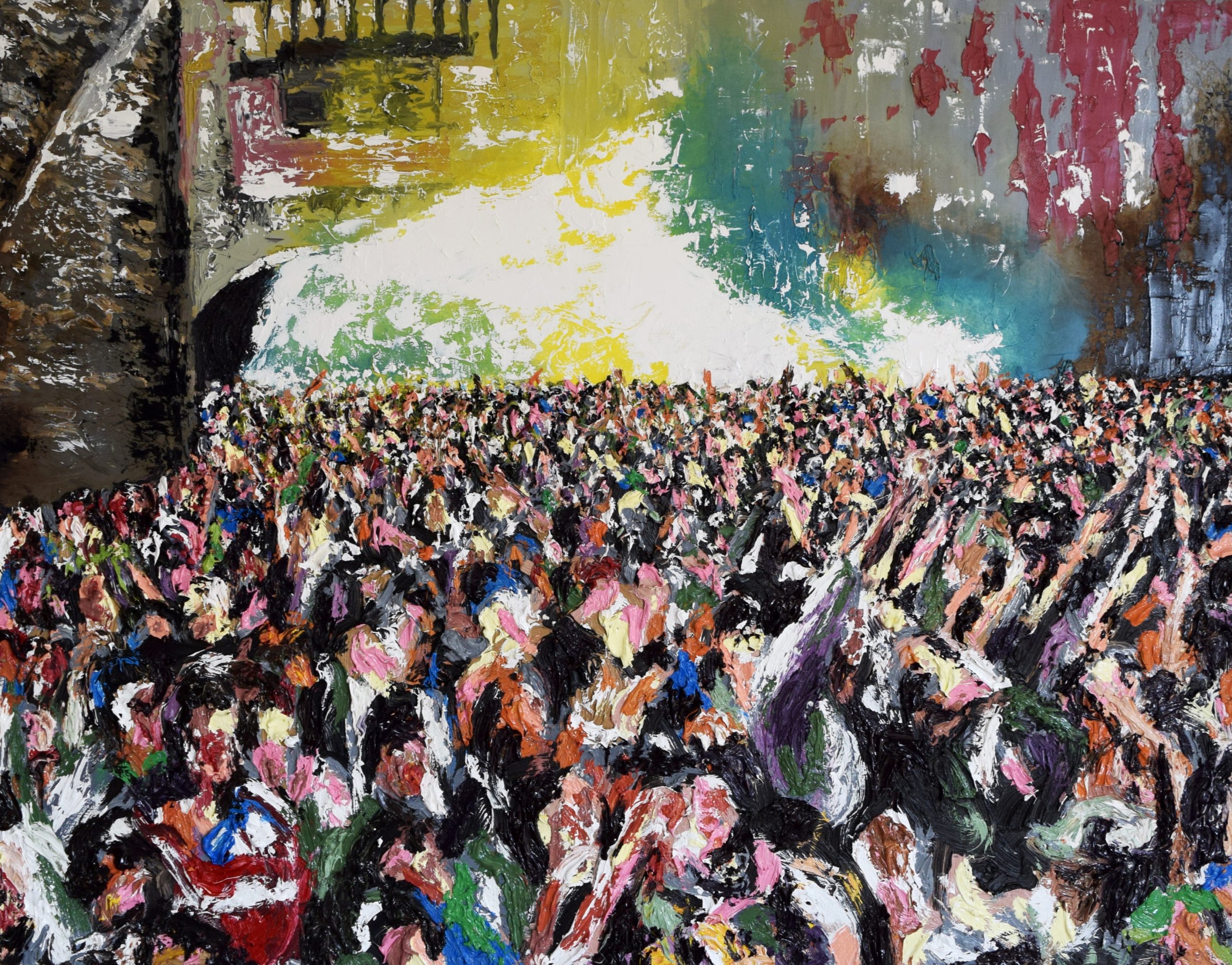 Lote 051 - Samara Colina - Fiesta entre la cantera, 2023 - Óleo sobre tela en bastidor de madera