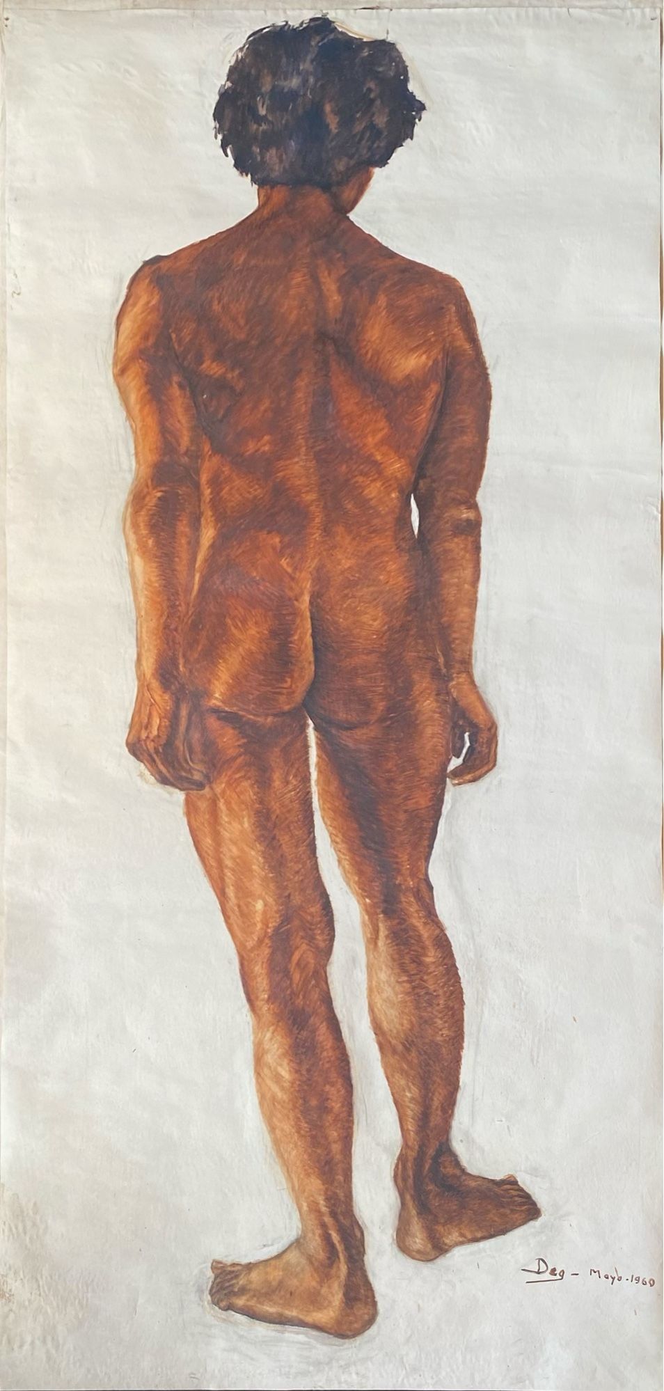 Lote 026 - Flora Goldberg – Desnudo masculino – Óleo sobre papel
