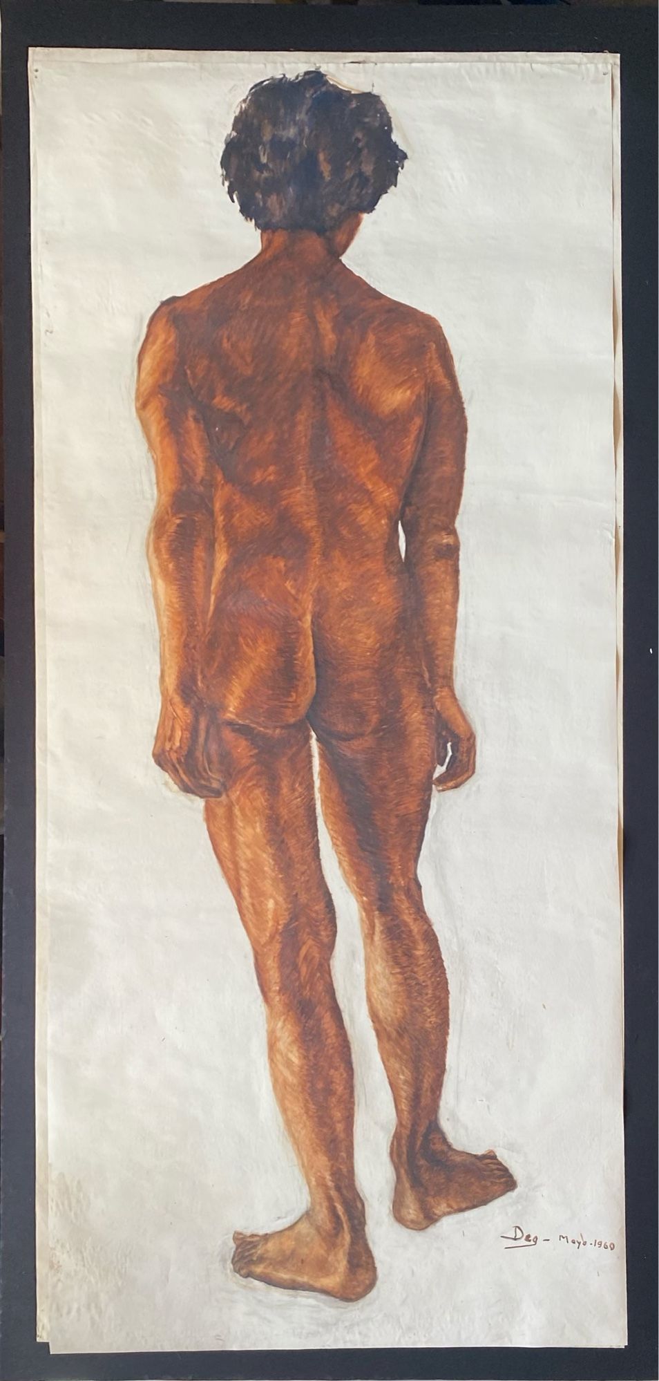 Lote 026 - Flora Goldberg – Desnudo masculino – Óleo sobre papel - Imagen 2