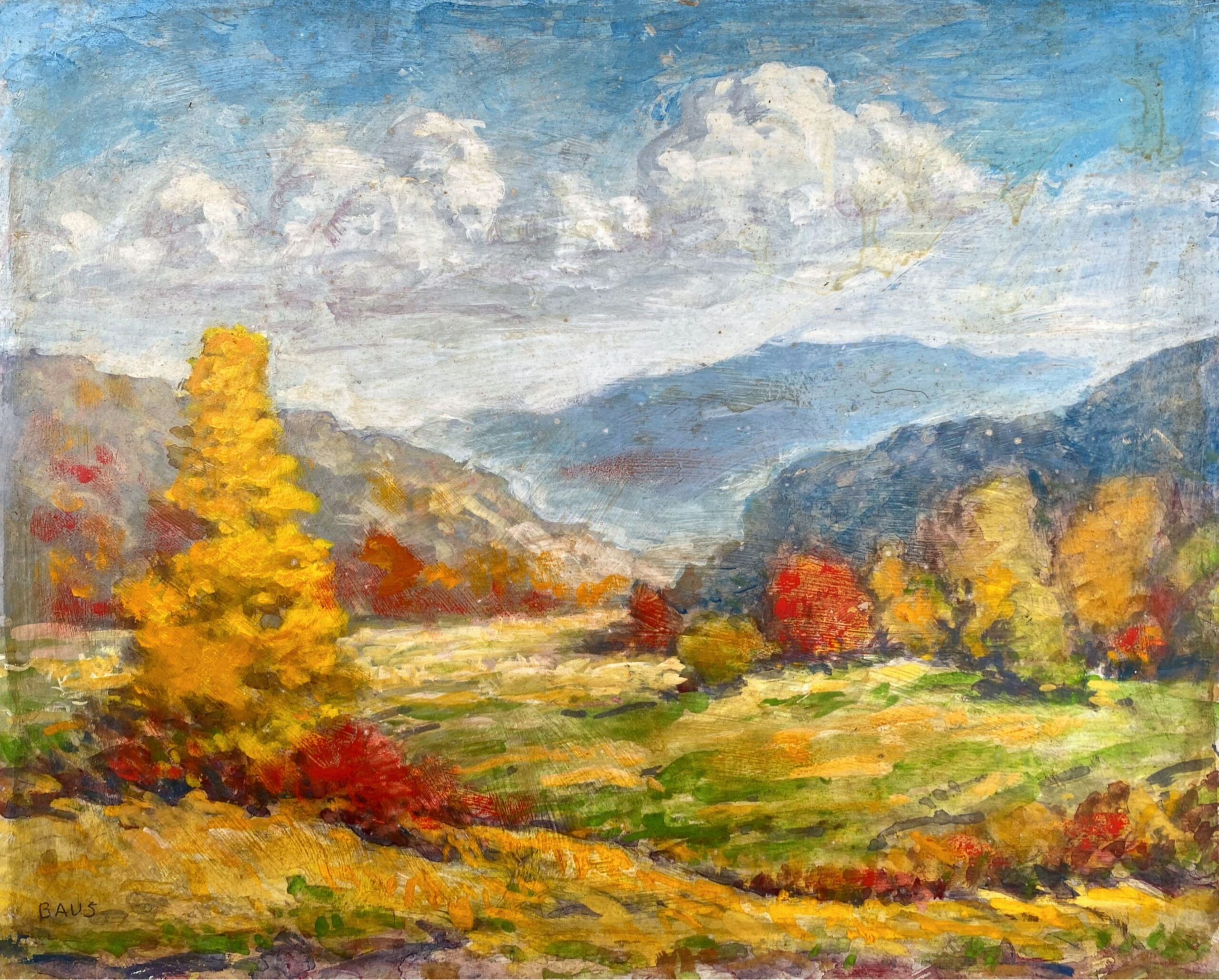Lote 004 - Simon Paul Baus (Indianapolis, EEUU; 1882-1969) - Landscape - Técnica mixta (óleo y acuarela) sobre masonite