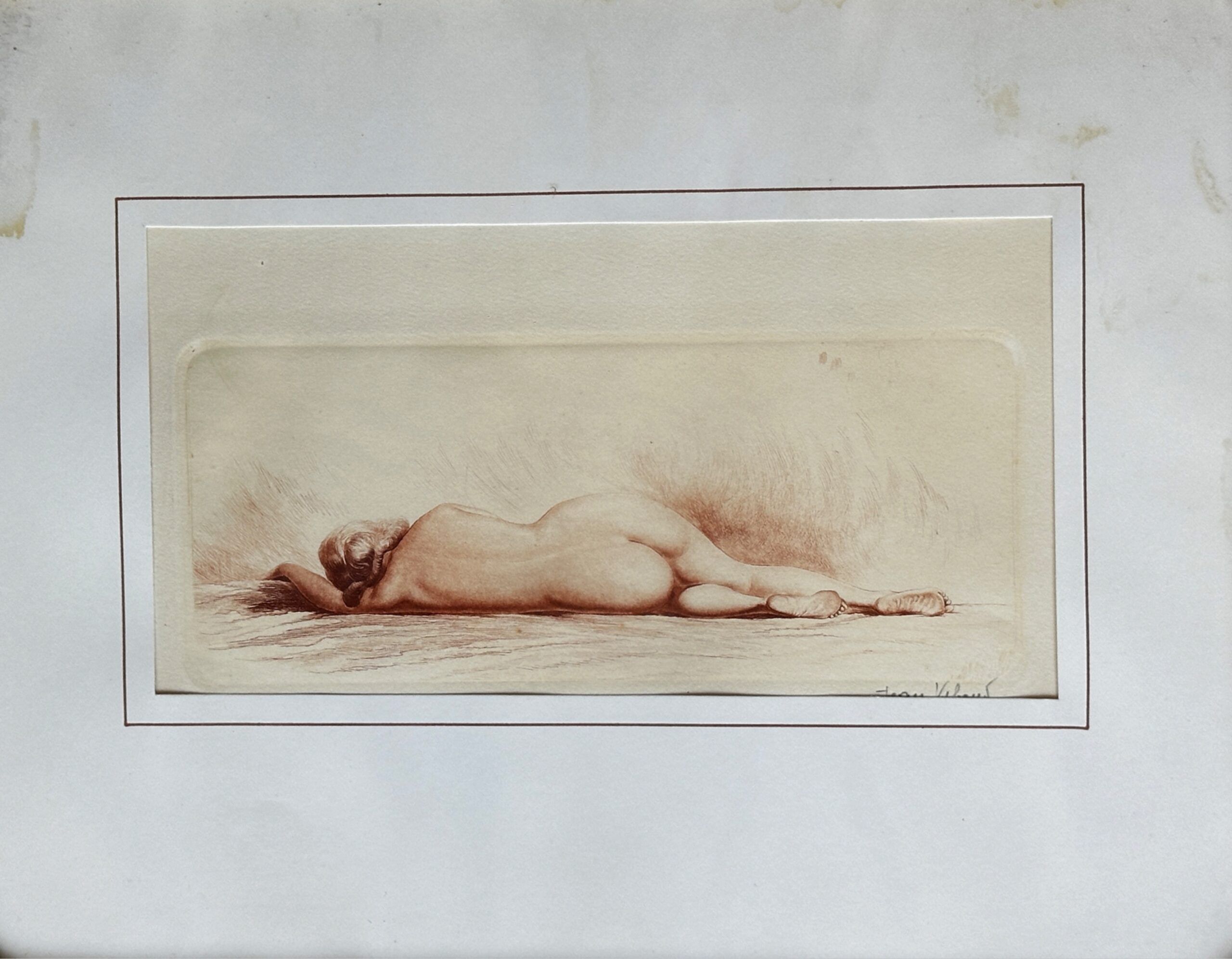 Lote 027 - Mujer desnuda acostada de espaldas sobre su lado izquierdo - Jean Vjabouj - Acuarela sobre papel